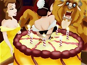 Belle gives Beast a cake with a maid to fuck